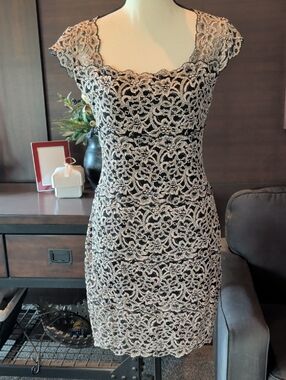 White House Black Market Black Dress with Cream Lace Overlay